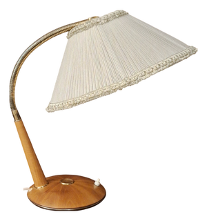 Mid-Century Adjustable Walnut Table Lamp with Brass Fittings and Fabric Shade from Temde, 1960s
