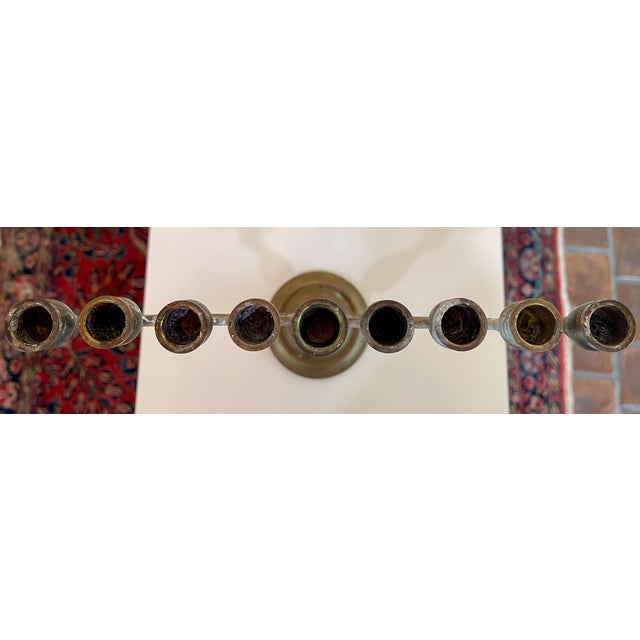 Rustic European Vintage Brass Eastern European Style Menorah For Sale - Image 3 of 6