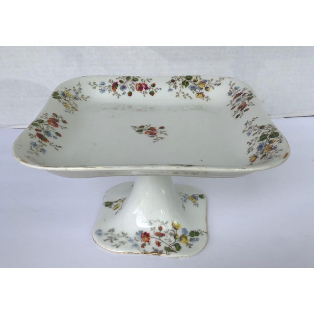 White Footed Floral Porcelain Pedestal Cake Serving Platter For Sale - Image 8 of 8