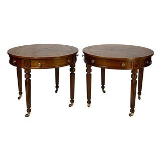 Late 20th Century Pair of Henredon Registry Collection Solid Cherry Regency Drum Tables For Sale
