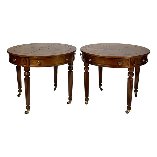 Late 20th Century Pair of Henredon Registry Collection Solid Cherry Regency Drum Tables For Sale