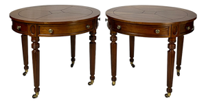 Late 20th Century Pair of Henredon Registry Collection Solid Cherry Regency Drum Tables