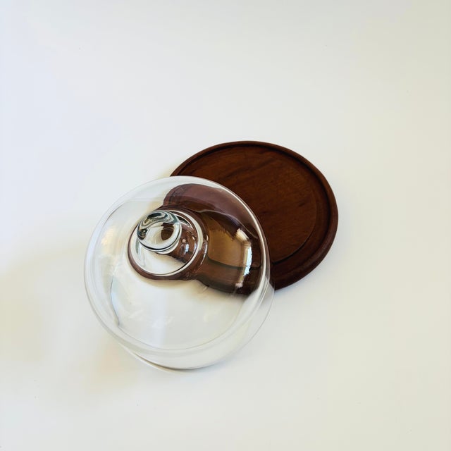 Mid 20th Century Vintage Glass Cloche on Teak Base For Sale - Image 5 of 11