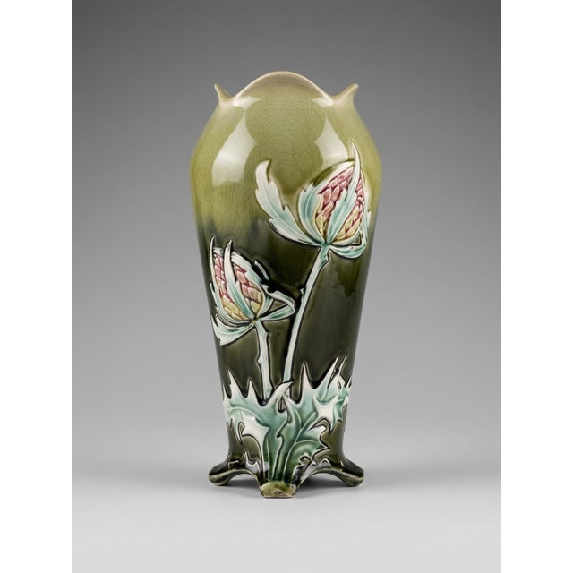 Ceramic Art Nouveau French Ceramic Vase with Thistle Relief Decor from De Bruyn, 1890s For Sale - Image 7 of 7