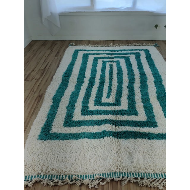 Contemporary Teal Green Wool Moroccan Beni Ourain Rug For Sale - Image 11 of 17