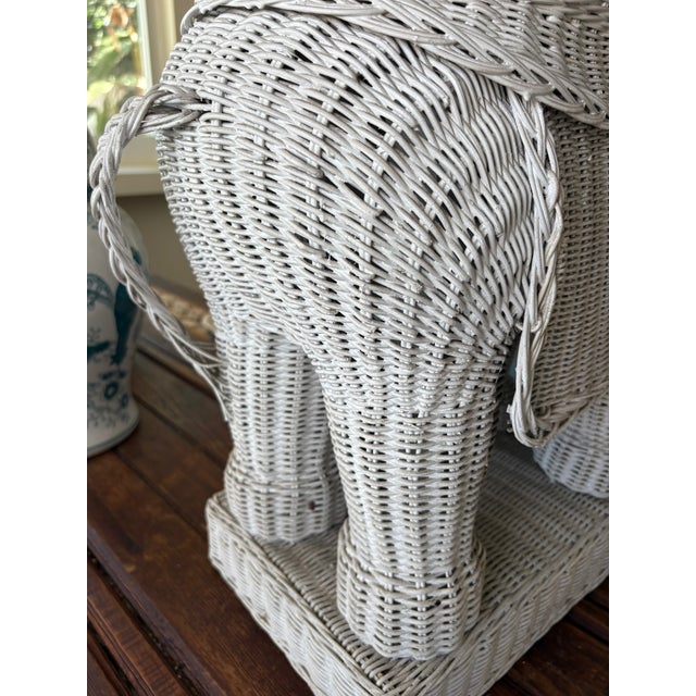 Vintage Whitewashed Wicker Elephant Garden Stools or Side Tables – A Pair For Sale - Image 11 of 12
