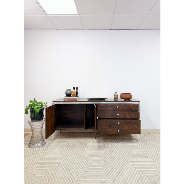 Mid 20th Century Tomlinson Burlwood Credenza Chrome Details Doors Drawers, Buffet, Console For Sale - Image 16 of 18
