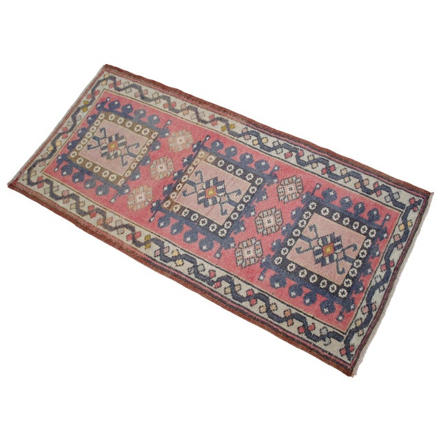 1970s 1970s Hand Knotted Door Mat, Entryway Rug, Bath Mat, Kitchen Decor, Small Rug, Turkish Rug - 1′10″ × 3′10″ For Sale - Image 5 of 13