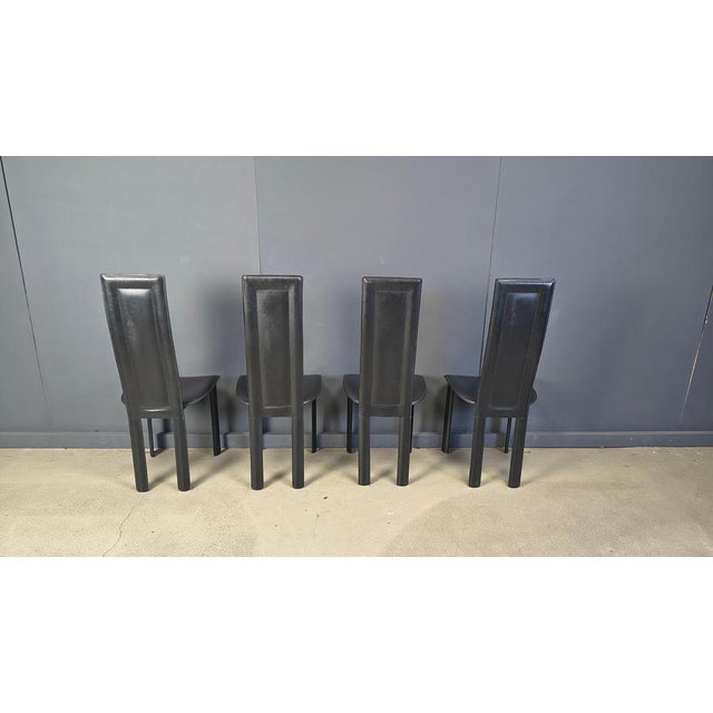 Black Vintage Black Leather Dining Chairs, 1980s, Set of 4 For Sale - Image 8 of 17