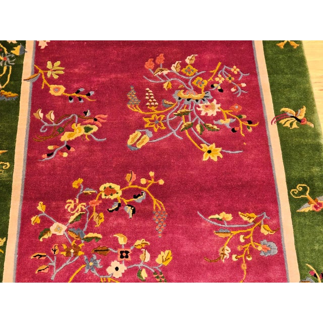 Vintage Chinese Art Deco Area Rug, Handwoven Wool Pile, Floral Design, 4' x 6' For Sale - Image 14 of 18