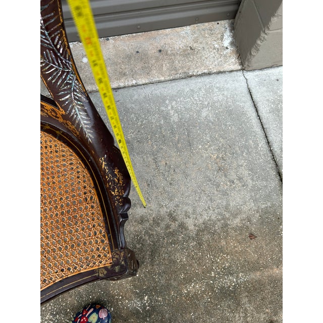 Black Pair of Mid Victorian Mother of Pearl Inlaid Papier Mâché Gilt Decor Set of Chairs For Sale - Image 8 of 12