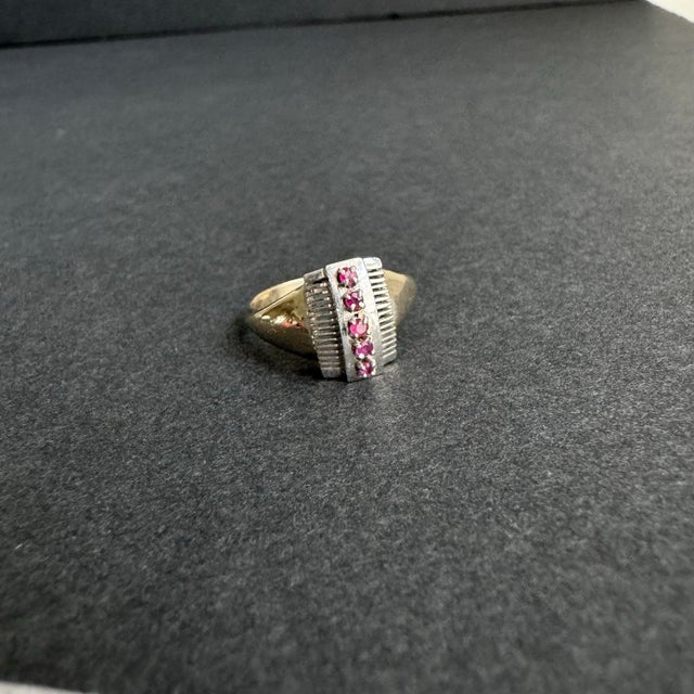 Silver Vintage 14k White Gold Ruby Ring Art Deco MCM Size 5 For Sale - Image 8 of 9