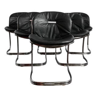 Sabrina Dining Chairs in Black Leather from Gastone Rinaldi, 1970s, Set of 6 For Sale