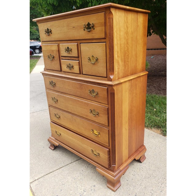 Chippendale A Mid-Century Refinished Chippendale 9-Drawer Light Wild Cherry Chest of Drawers For Sale - Image 3 of 11