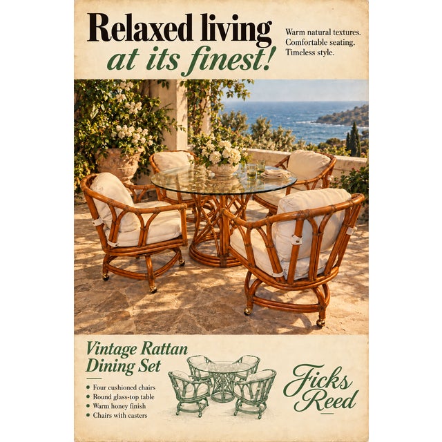 Mid 20th Century Ficks Reed Mid Century Rattan Dining Set, 6 Pieces For Sale - Image 11 of 18