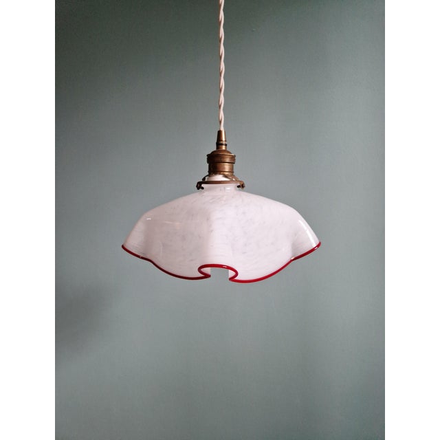 Art Deco Pendant Light in Pleated Speckled Glass, 1930s For Sale - Image 13 of 14