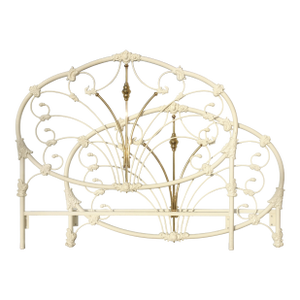 Vintage French Elliott's Designs White Gold Iron Queen Headboard W Footboard #2
