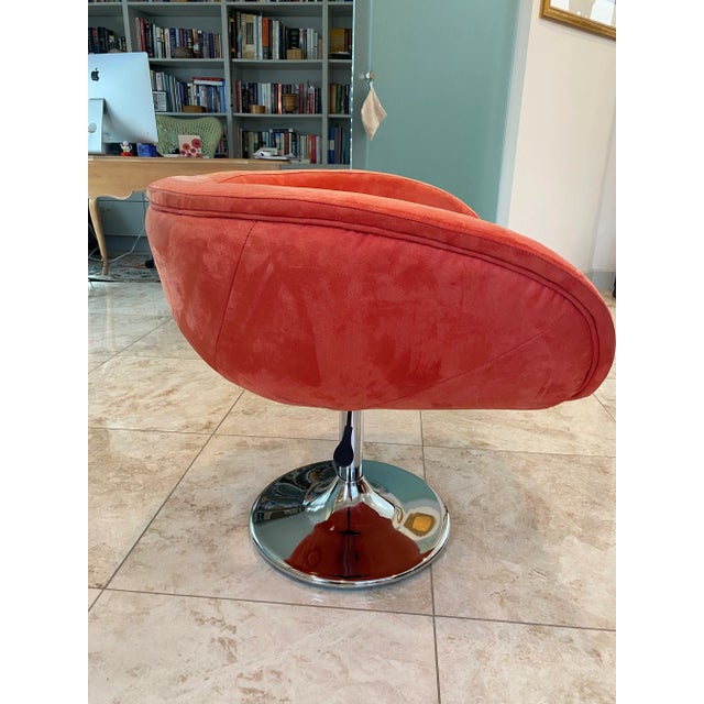 1990s Vintage Red Tulip Chrome Base Swivel Lounge Chair For Sale - Image 11 of 13