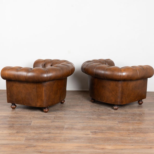 20th Century Brown Leather Chesterfield Sofa and Two Club Chairs From Denmark (Set of 3) For Sale - Image 14 of 14