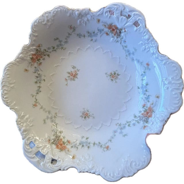 Ceramic Mid 20th Century Hermann Ohme Eglantine Floral Scalloped Bowl, Germany For Sale - Image 7 of 8
