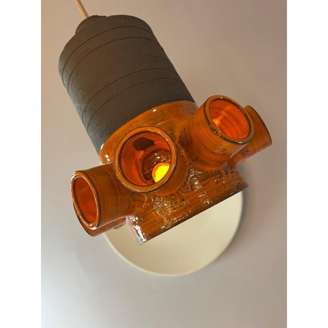 Orange and Brown Ceramic Hanging Lamp For Sale - Image 9 of 11