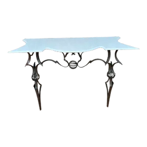 1940s Italian Console Table Wrought Iron Marble Style Gilbert Poillerat
