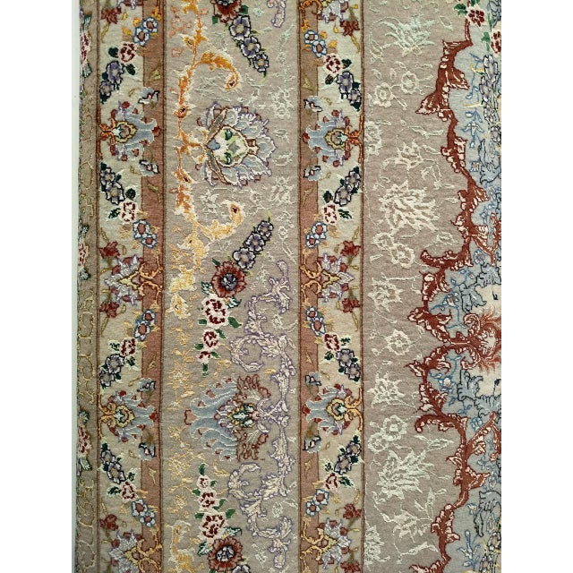 Vintage Persian Tabriz Rug, Finely Hand-Knotted Wool & Silk, Floral Pattern, Ivory & Blue, 7x10 For Sale - Image 9 of 12