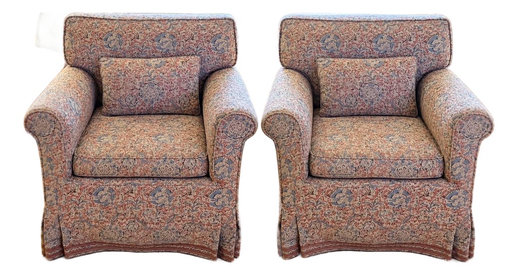 Pair of Swivel Chairs in Vintage Ralph Lauren Block Print