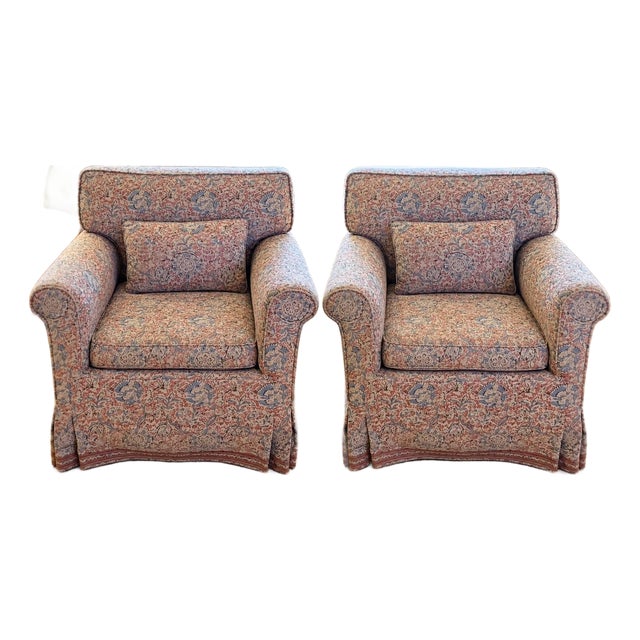Pair of Swivel Chairs in Vintage Ralph Lauren Block Print For Sale