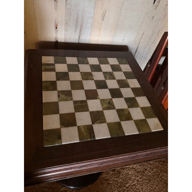 Vintage Argentine Marble & Wood Chess Game Table With Storage Drawers and Original Marble Pieces For Sale - Image 12 of 12