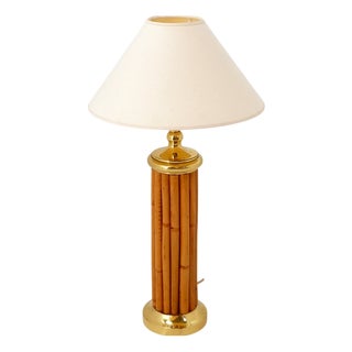 Vintage Bamboo and Brass Table Lamp, 1980s For Sale