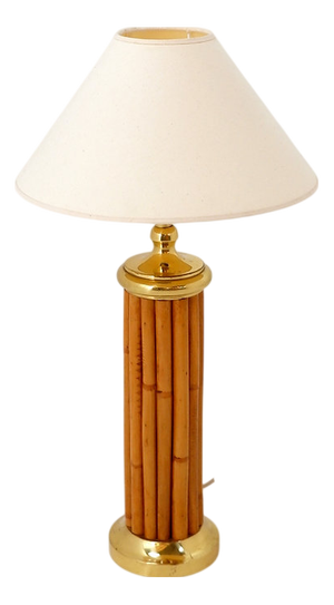 Vintage Bamboo and Brass Table Lamp, 1980s