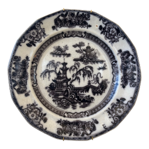 Ironstone Black Toile Decorative Plate and Wall Hanger - Stamped