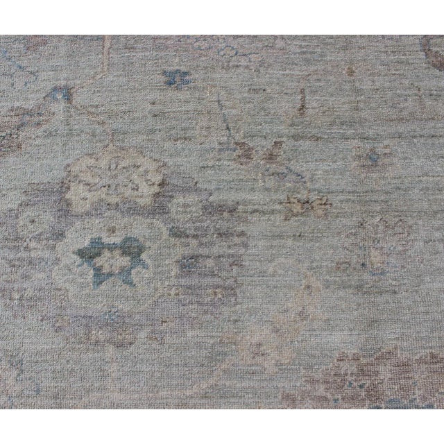 Angora Oushak Turkish Rug by Keivan Woven Arts, Light Blue & Cream, 8'9 X 10'8 For Sale - Image 4 of 8