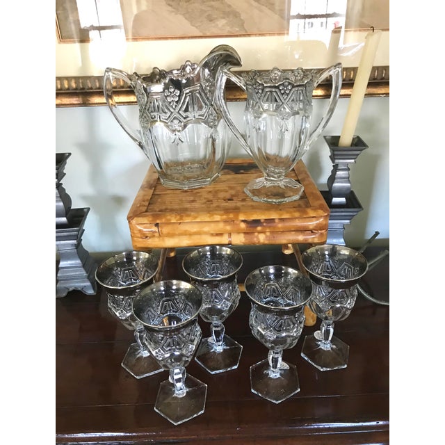 1912 Antique Us Glass Athenia Reverse 44 Pitcher, Vase & Wine Goblets - Set of 7 For Sale In Washington DC - Image 6 of 10