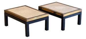 Vintage Side Tables in Travertine and Brass, 1970s, Set of 2