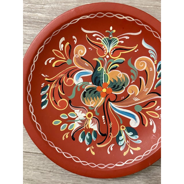 Vintage Norwegian Rosemaling Hand‑Painted Wooden Plate For Sale - Image 6 of 7