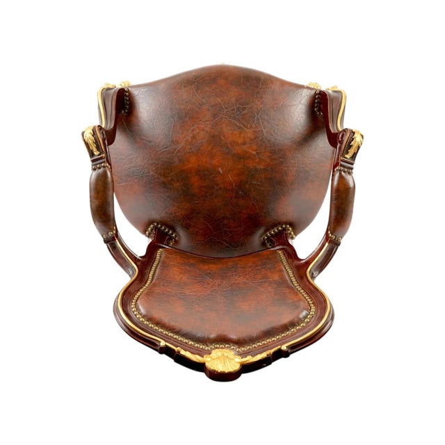 Animal Skin French Francois Linke Style Ormolu and Wood Leather Armchair For Sale - Image 7 of 18