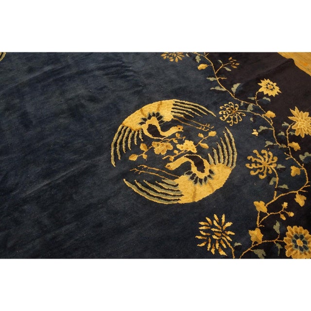 Hand Knotted Pile 1920s Antique Rectangle Wool Blue Rug, Circa Date: 1920s. This magnificent piece from the early 20th...