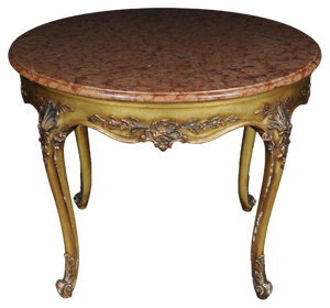 Louis XV Gilt Round Salon or Coffee Table with Marble Top, 1900s