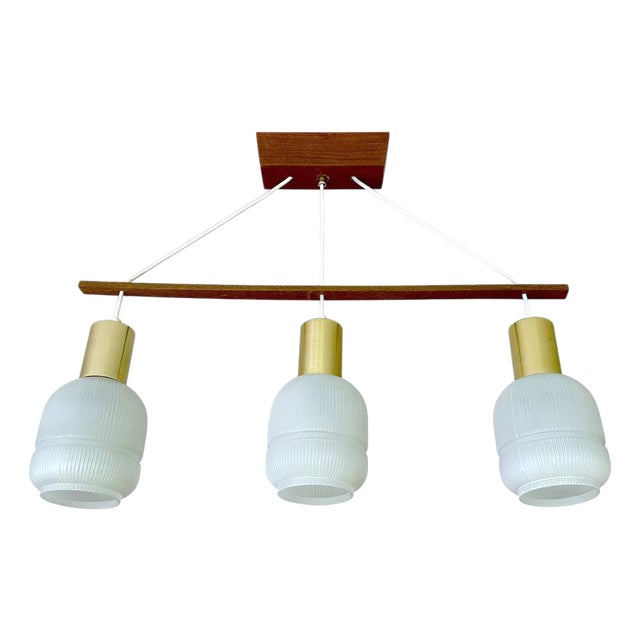 Danish Pendant Light in Glass and Teak, 1960s For Sale