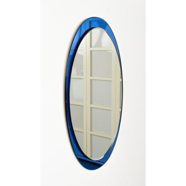Mid-Century Modern Oval Blue Wall Mirror by Metalvetro Galvorame, Italy, 1970s For Sale - Image 9 of 14