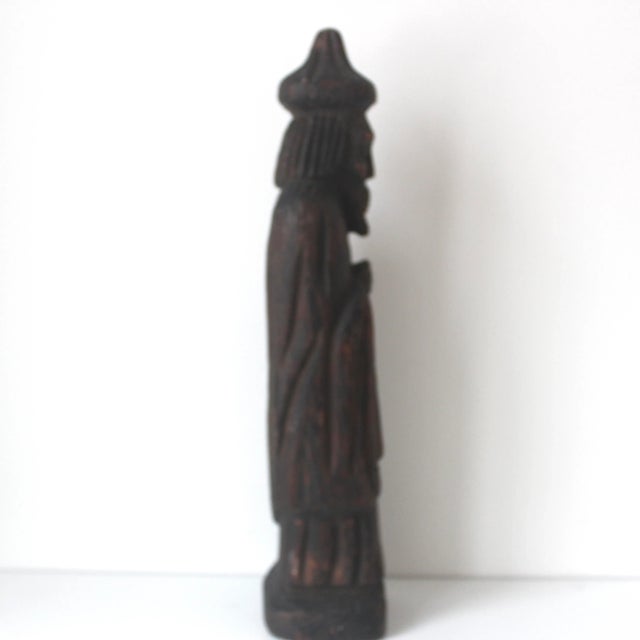 Vintage Carved Wood Monk Sculpture, Japanese Shou Sugi Ban Burned Wood For Sale - Image 9 of 10