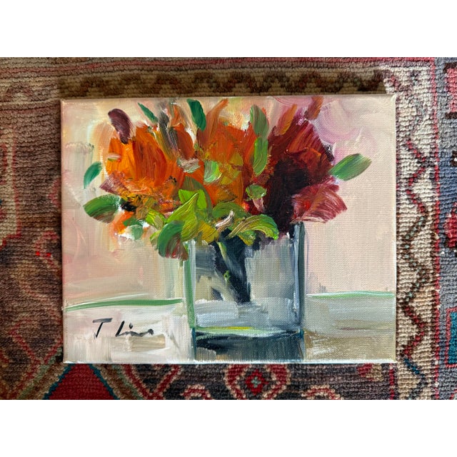 Original Impressionist still life floral painting by American-Cuban artist José Lima. Stretched on canvas, measuring 10”w...