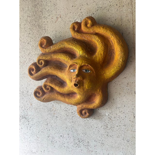 Wonderful vintage Mexican papier-mâché sun wall sculpture dating to the 1960s. Handmade and hand-painted with beautiful...