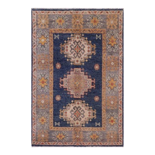 Tribal Kazak Bohemian Blue/Gray Wool Rug - 2'0''x3'0'' For Sale