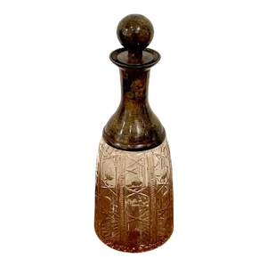 Mid 20th Century French Modern Patinated Bronze & 'X&o' Cut Glass Decanter, Larger