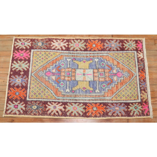 One-of-a-kind, mid-20th-century Hand-knotted Turkish Anatolian Small Size Rug. Professionally Washed & personally vetted....