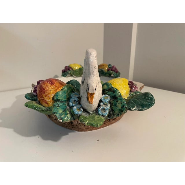 Vintage Italian Ceramic Centerpiece - Fruits and Swans - 15 X 24 For Sale - Image 4 of 11