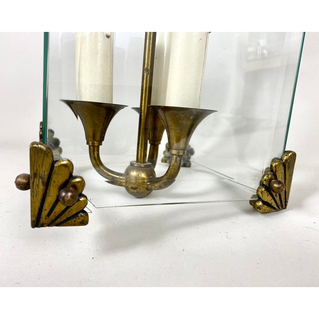 Metal Vintage Art Deco Glass & Bronze Pendant Light, 1950s For Sale - Image 7 of 9